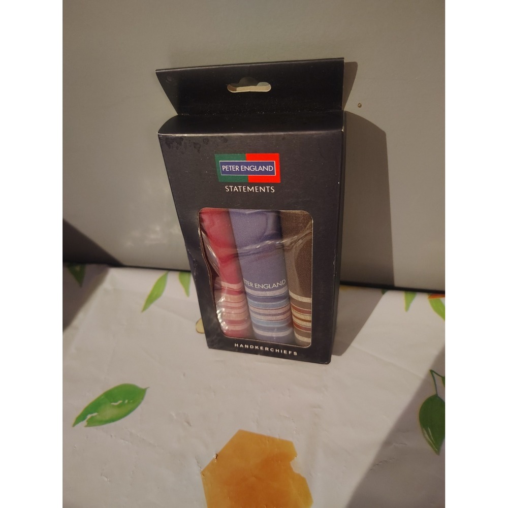 Peter England Statements Men 3 Pack Cotton Handkerchiefs Red Blue Brown Striped